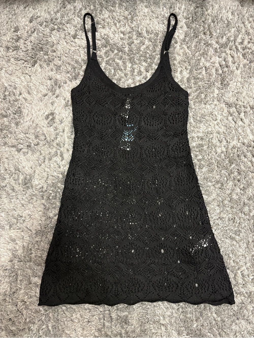 refuge Black Crochet Mini Tank Dress